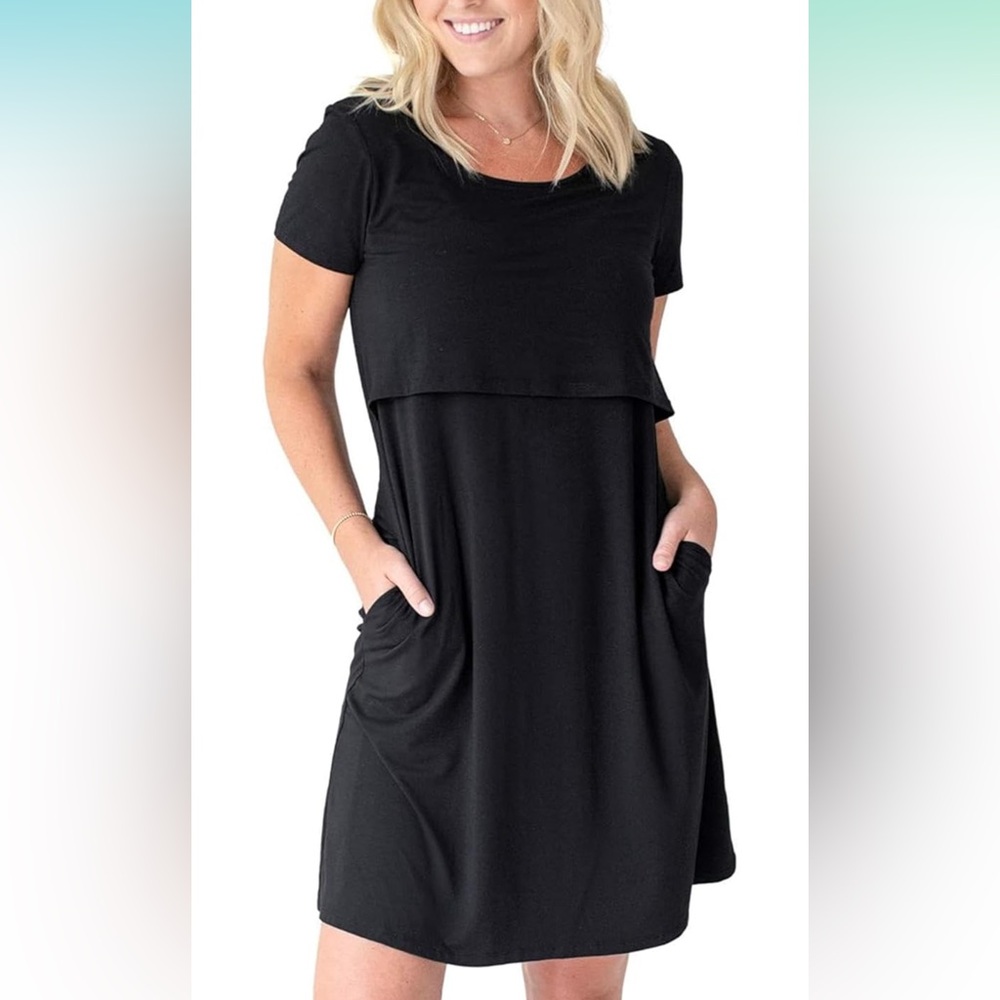 L Black Kindred Bravely Eleanora Maternity Nursing Dress - Bamboo with Pockets